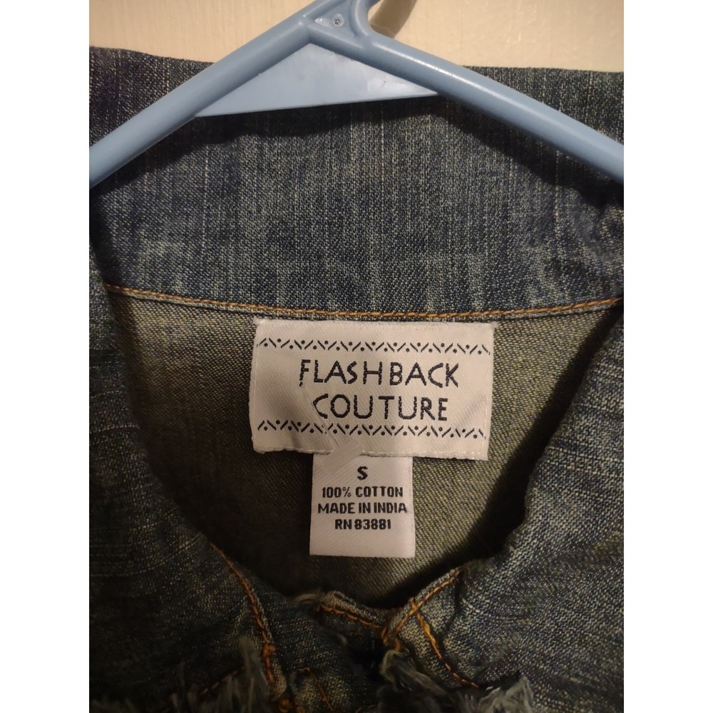 Flashback Couture Denim Jacket Small Artsy Boho Indie Sleaze Festival Grunge - Picture 2 of 5